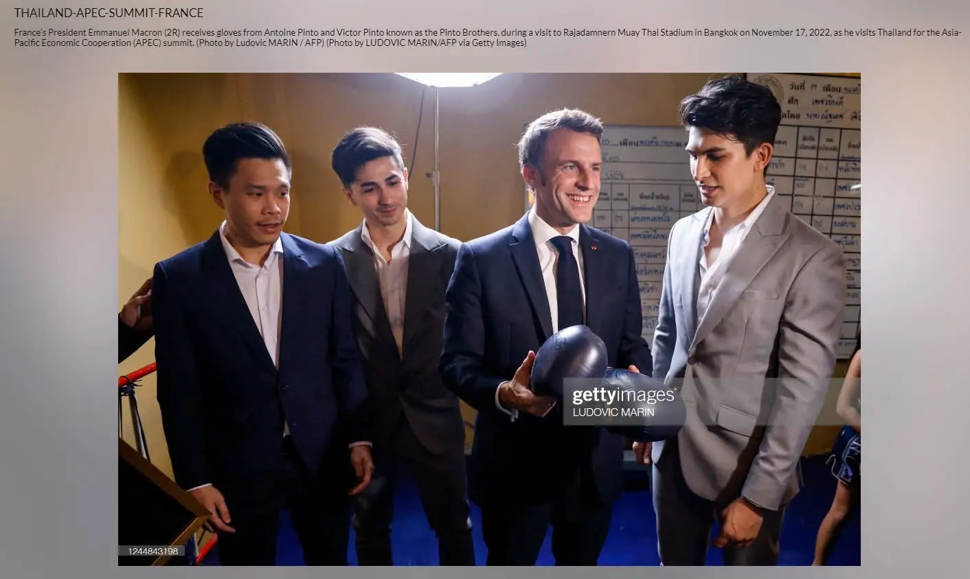 The Pinto brothers speaking with President Emmanuel Macron