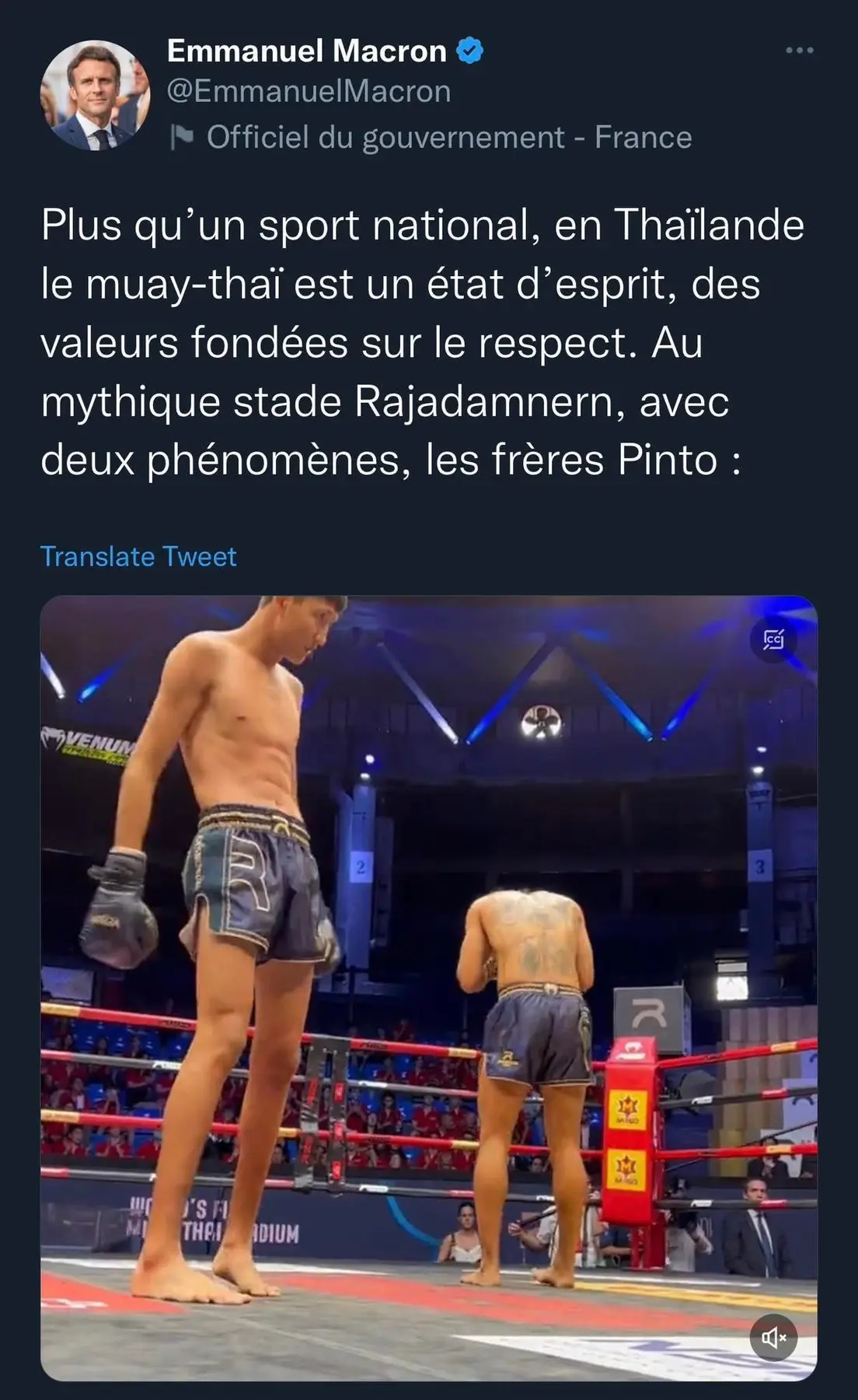 President Emmanuel Macron's social media post about Muay Thai and the Pinto brothers