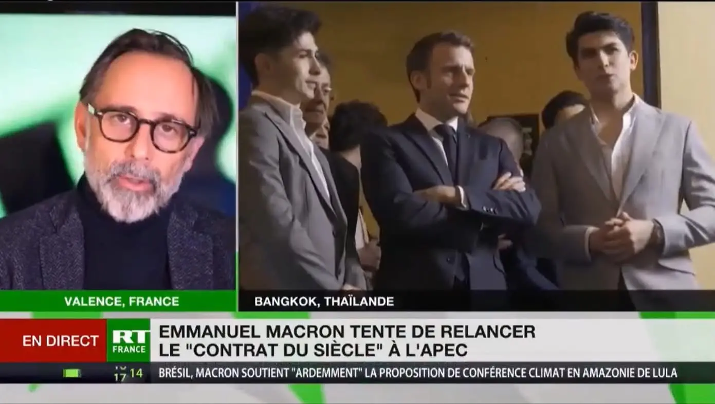 French television coverage of President Macron in Bangkok with the Pinto brothers